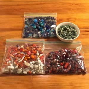 Orange, Red, Blue, White Glass Beads and Stone